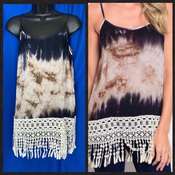 🏆HP🏆Navy Tie Dye Fringe Tank Top - Picture 7 of 8